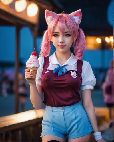 kawaii ice cream,ice cream stand,japanese kawaii,sundae,pink ice cream,vi,Photography,General,Cinematic