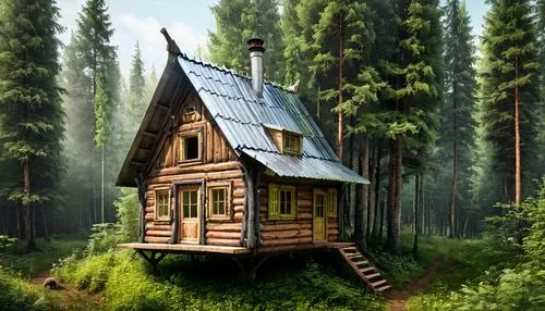 house in the forest,small cabin,little house,log cabin,wooden house,log home,Conceptual Art,Fantasy,Fantasy 11