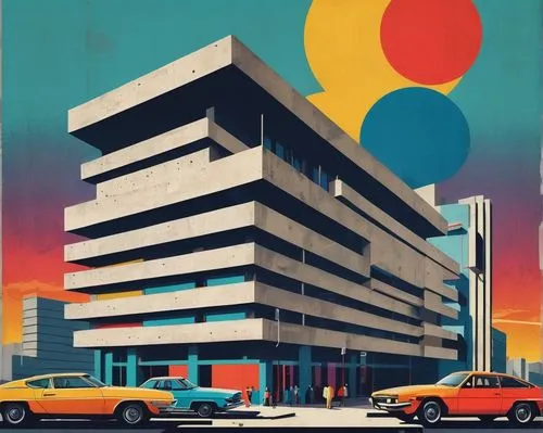 cinerama,bauhaus,abstract retro,midcentury,scampia,mid century modern,escala,docomomo,art deco,mid century,niemeyer,popmart,modernism,hypermodern,seidler,polara,retro styled,packard one-twenty,edificio,multi storey car park,Art,Artistic Painting,Artistic Painting 43