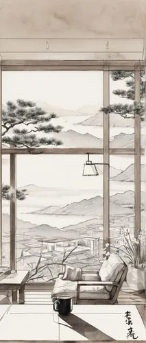 japanese-style room,ukiyoe,ryokan,handscroll,chanoyu,onsen,virtual landscape,frame drawing,backgrounds,hanussen,ryokans,teahouse,tatami,teahouses,guqin,ugetsu,honmaru,background design,japanese background,tokaido,Illustration,Paper based,Paper Based 30