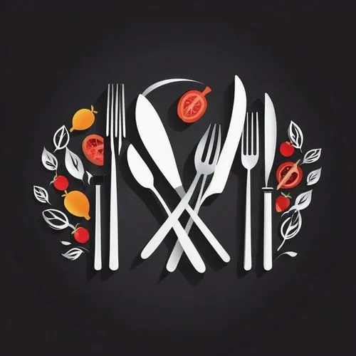 A Logo consisting of cutlery (such as forks and knives) and food icons to represent the food and culinary arts of the restaurant industry.
,food icons,knife and fork,restaurante,food and cooking,cours