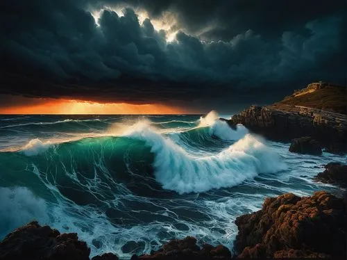 stormy sea,sea storm,seascape,storm surge,tidal wave,ocean waves,Illustration,Realistic Fantasy,Realistic Fantasy 29