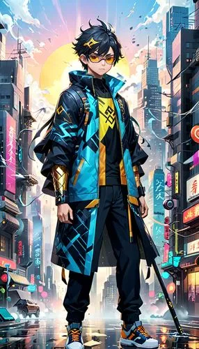 anime japanese clothing,cyberpunk,noodle image,drexel,cyber,stylish boy,nikko,swordsman,cyber glasses,sakana,tokyo city,anime 3d,anime boy,music background,game illustration,noodle,yang,would a background,yukio,background images,Anime,Anime,General