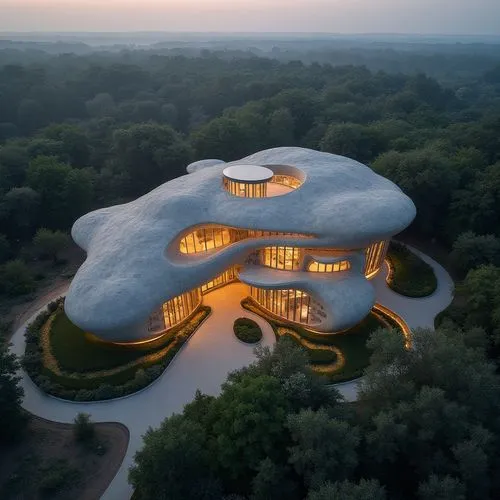 futuristic architecture,dunes house,futuristic art museum,roof domes,cottars,lair