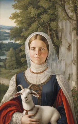 girl with dog,shepherdess,the good shepherd,good shepherd,chavannes,woman holding pie,Digital Art,Impressionism