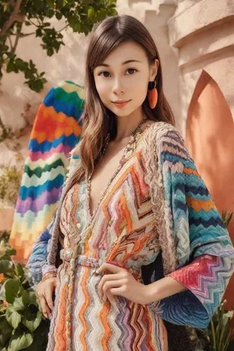 missoni,mexican blanket,mexicana,sari,kimono,uzbek,kimono fabric,ikat,chuseok,vietnamese woman,oneko,asian costume,serape,kazakhstani,hanbok,pashmina,navajo,handwoven,ethnic design,poncho,Photography,Realistic