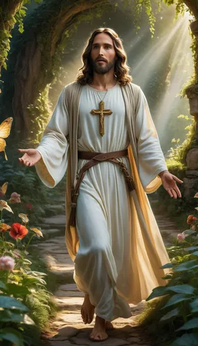 Jesus in a fairy tale illustration.,son of god,benediction of god the father,the good shepherd,jesus figure,jesus child,god,god the father,christian,good shepherd,biblical narrative characters,jesus c