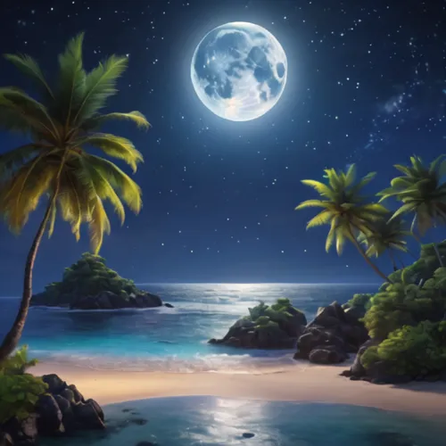 moon and star background,ocean background,moonlit night,landscape background,coconut trees,tropical sea,cartoon video game background,ocean paradise,dream beach,south pacific,tropical island,moonlight