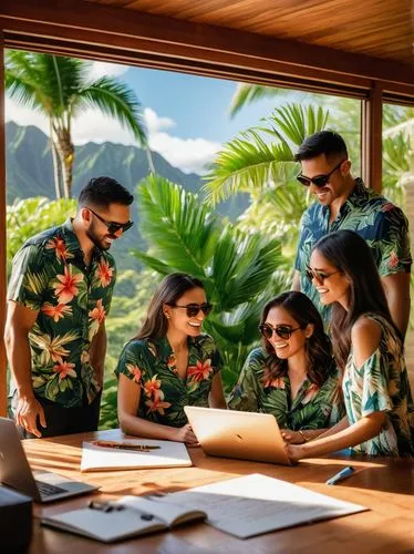 work from home,over water bungalow,polynesians,hawaiians,safari,ohana,nav,ranveer,remote work,tropico,tropicalia,wests,tropicalismo,children studying,bilzerian,botanical print,hawaii,over water bungalows,tropical house,vacationers,Conceptual Art,Fantasy,Fantasy 16