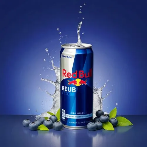 an ad with water splashing on top of it and a can,red bull,redbull,taurine,energy drink,sports drink,energy drinks