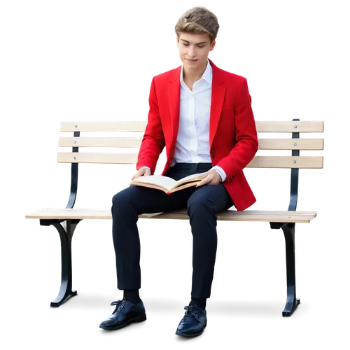 red bench,man on a bench,bench,schoolkid,school benches,park bench,Photography,General,Realistic