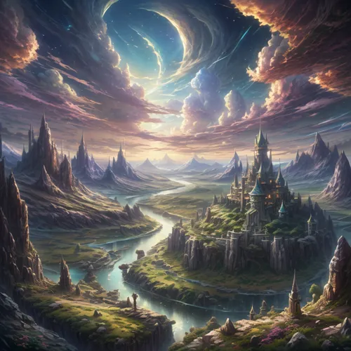 fantasy landscape,fantasy picture,fantasy art,3d fantasy,fantasy world,fairy world,mushroom landscape,dream world,dreamland,the mystical path,maelstrom,lunar landscape,futuristic landscape,arcanum,hig