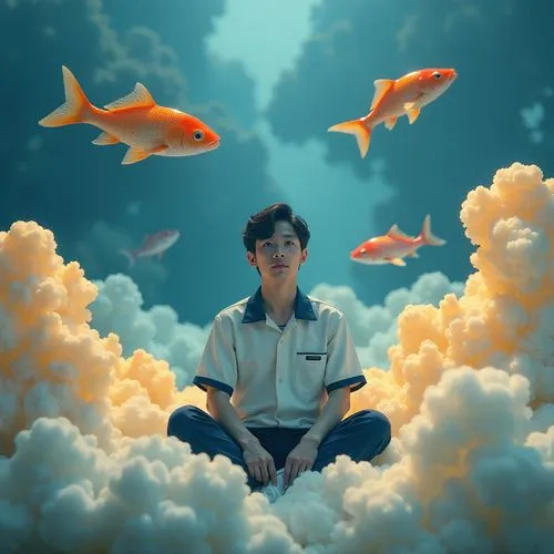 joji,goldfish,zhennan,cloudmont,school of fish,koi