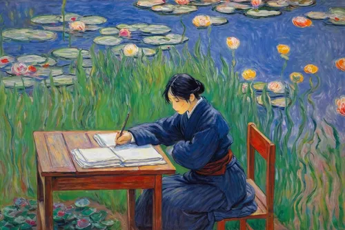 girl studying,girl at the computer,flower painting,girl picking flowers,vincent van gough,meticulous painting,work in the garden,table artist,tutor,painting technique,man with a computer,to write,writing or drawing device,girl in the garden,children studying,child with a book,child writing on board,writing-book,vincent van gogh,girl in flowers,Art,Artistic Painting,Artistic Painting 04