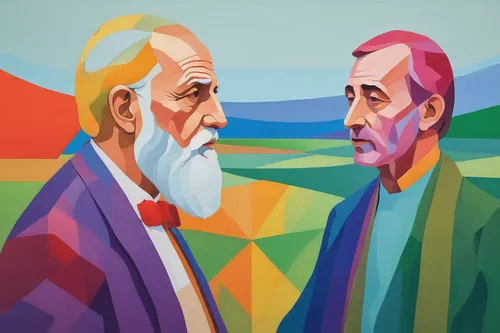 wright brothers,church painting,contemporary witnesses,psychoanalysis,two people,pythagoras,wpap,mural,theoretician physician,man and boy,casement,wise men,conversation,preachers,murals,dualism,psychedelic art,painting pattern,painting technique,cool pop art,Illustration,Vector,Vector 07