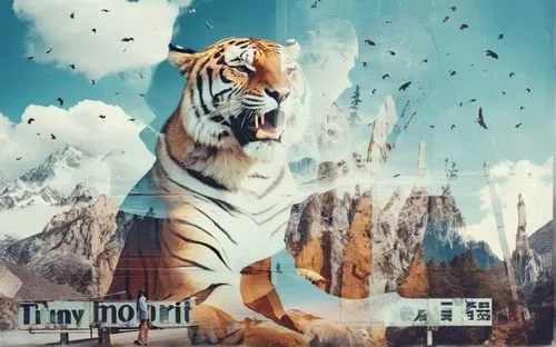 make like bilboard rescue animal theme,a large window with a tiger and birds on it,tigor,tigar,timur,tigris,tigert,tigr,Photography,Artistic Photography,Artistic Photography 07