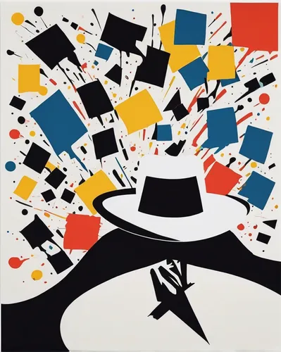 suit of spades,cd cover,chess icons,roy lichtenstein,deck of cards,musical paper,blank vinyl record jacket,soundcloud icon,clue and white,black hat,magician,trilby,panama hat,spades,cubism,throwing hats,abstract corporate,hatter,braque francais,cool pop art,Art,Artistic Painting,Artistic Painting 42