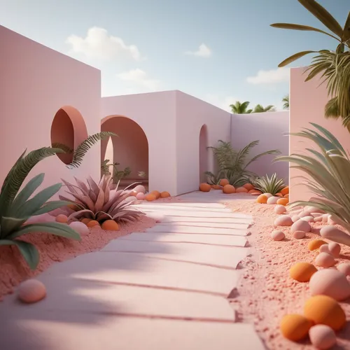 3d render,3d rendered,3d rendering,render,desert plants,terracotta tiles,material test,pathway,tropical house,virtual landscape,terracotta,walkway,flowerful desert,desert plant,development concept,desert,b3d,roof landscape,desert landscape,blender,Unique,3D,Toy