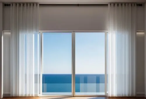 GLASS SHUTTER, FULL LENGHT CURTAIN, WHITE COLOUR WALL, ECLETIC STYLE SIDE AND LOFT WALL, REMOVE GLASS SHUTTER BEHIND CURTAIN, GLASS RAILING BEHIND GLASS SHUTTER,window with sea view,window curtain,win