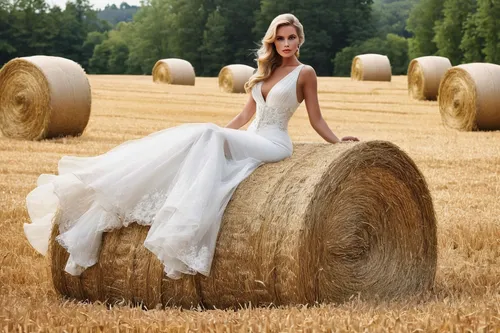 straw bale,round straw bales,straw bales,bales of hay,haymaking,round bales,hay bale,wedding gown,hay bales,wedding dresses,straw field,blonde in wedding dress,bridal clothing,woman of straw,wedding dress train,wheat field,mountain meadow hay,round bale,country dress,farm girl,Photography,Fashion Photography,Fashion Photography 04