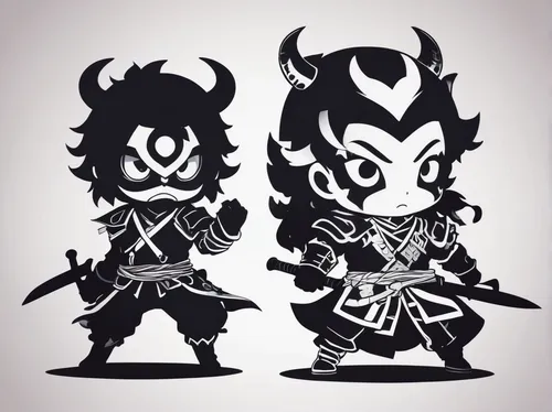 devils,angel and devil,chibi children,warrior and orc,vax figure,lancers,avatars,dragon slayers,chibi kids,fairy tale icons,clergy,vamps,dwarves,vilgalys and moncalvo,angels of the apocalypse,knights,swordsmen,haunebu,baby icons,horns,Illustration,Black and White,Black and White 31