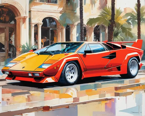 countach,lamborghini countach,lamborghini diablo,f40,testarossa,ferrari f40,ferrari 288 gto,ferrari 328,ferrari 512,ferrari testarossa,ferrari 308 gtb/gts,bmw m1,lancia stratos,sport car,supercars,vector,daytona sportscar,ferrari mondial,sportscar,ferrari 312p,Conceptual Art,Oil color,Oil Color 07