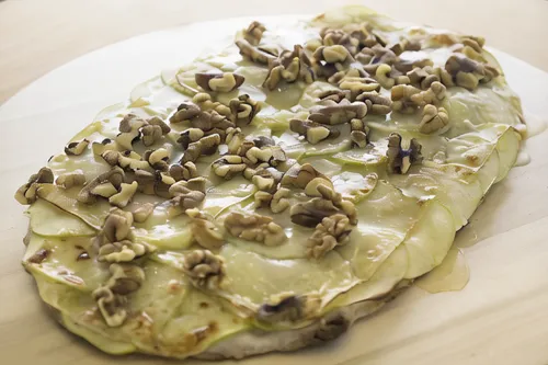 tarte flambée,vitello tonnato,rajas con crema,cress bread,vanillekipferl,custard-apple,celery and lotus seeds,sugared pancake with raisins,celeriac,couronne-brie,danish pastry,pumpkin seeds,quark tart