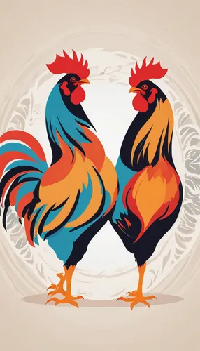 roosters,vintage rooster,phoenix rooster,rooster,cockerel,bird couple,chickens,feathered race,dwarf chickens,poultry,winter chickens,landfowl,bird illustration,pullet,sun conures,vector graphics,parrot couple,avian flu,fire birds,vector illustration,Illustration,Vector,Vector 01