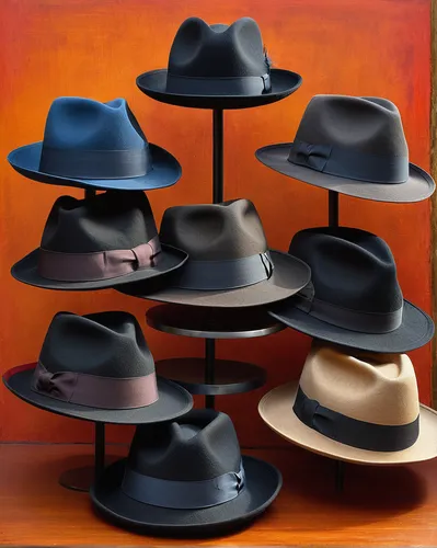 assorted fedora hat lot,men's hats,boy's hats,hat manufacture,witches' hats,hat stand,trilby,hat vintage,hats,men hat,men's hat,hat retro,hatz cb-1,stovepipe hat,conical hat,straw hats,bowler hat,alpi