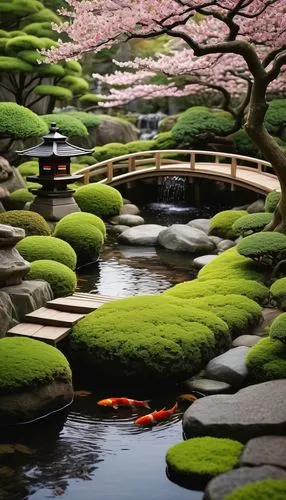 japan garden,japanese garden,japanese zen garden,japanese garden ornament,zen garden,japon,sake gardens,beautiful japan,moss landscape,japan landscape,koi pond,garden pond,ritsurin garden,spring in japan,kyoto,lily pond,green trees with water,ryokans,japanese cherry trees,hyang garden,Illustration,Realistic Fantasy,Realistic Fantasy 11