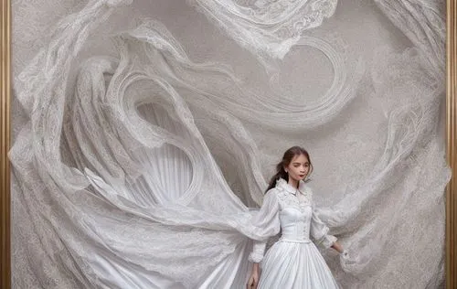 strikes dragon church,white silk,white rose snow queen,the angel with the veronica veil,white swan,the snow queen,whirling,white winter dress,white lady,dead bride,swirling,photomanipulation,photo man