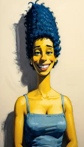 yellow and blue,blue painting,painting technique,ella fitzgerald,afro-american,a girl's smile,woman portrait,oil on canvas,afroamerican,art,nada3,marilyn,african american woman,digital painting,cmyk,girl portrait,afro,yellow background,young woman,african woman,Illustration,Paper based,Paper Based 21