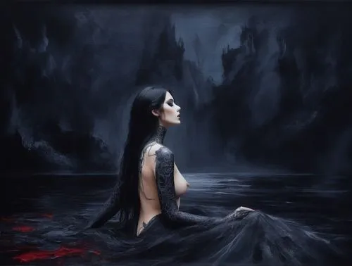 isoline,gothic woman,sirenia,dark art,malefic,rusalka,mourning swan,gothika,fathom,selene,vampire woman,hecate,mouring,gothic portrait,vampire lady,tenebrae,diamanda,martyrium,llorona,mourners,Illustration,Realistic Fantasy,Realistic Fantasy 46