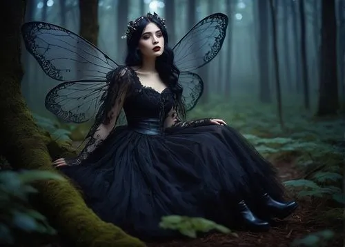 faerie,faery,fairy queen,gothic woman,evil fairy,dark angel,fairy,gothic dress,fairie,gothic style,little girl fairy,black angel,rosa 'the fairy,rosa ' the fairy,evanescence,demoness,gothic,butterfly isolated,fairy forest,dark gothic mood,Illustration,Retro,Retro 22