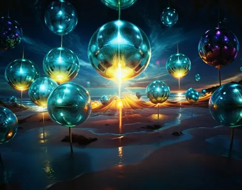 amazing  fractal,a bunch of shiny balls are in the air,christmas balls background,blue spheres,spheres,glass balls,3d background,glass decorations,Illustration,Realistic Fantasy,Realistic Fantasy 38