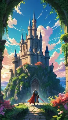 castlevania,fairy tale castle,knight's castle,fairytale castle,ghibli,fantasia,castle,fairy tale,fantasy world,castletroy,castle of the corvin,castlelike,symphonique,castle keep,summit castle,a fairy tale,castledawson,castle ruins,alfheim,miramare,Illustration,Japanese style,Japanese Style 03