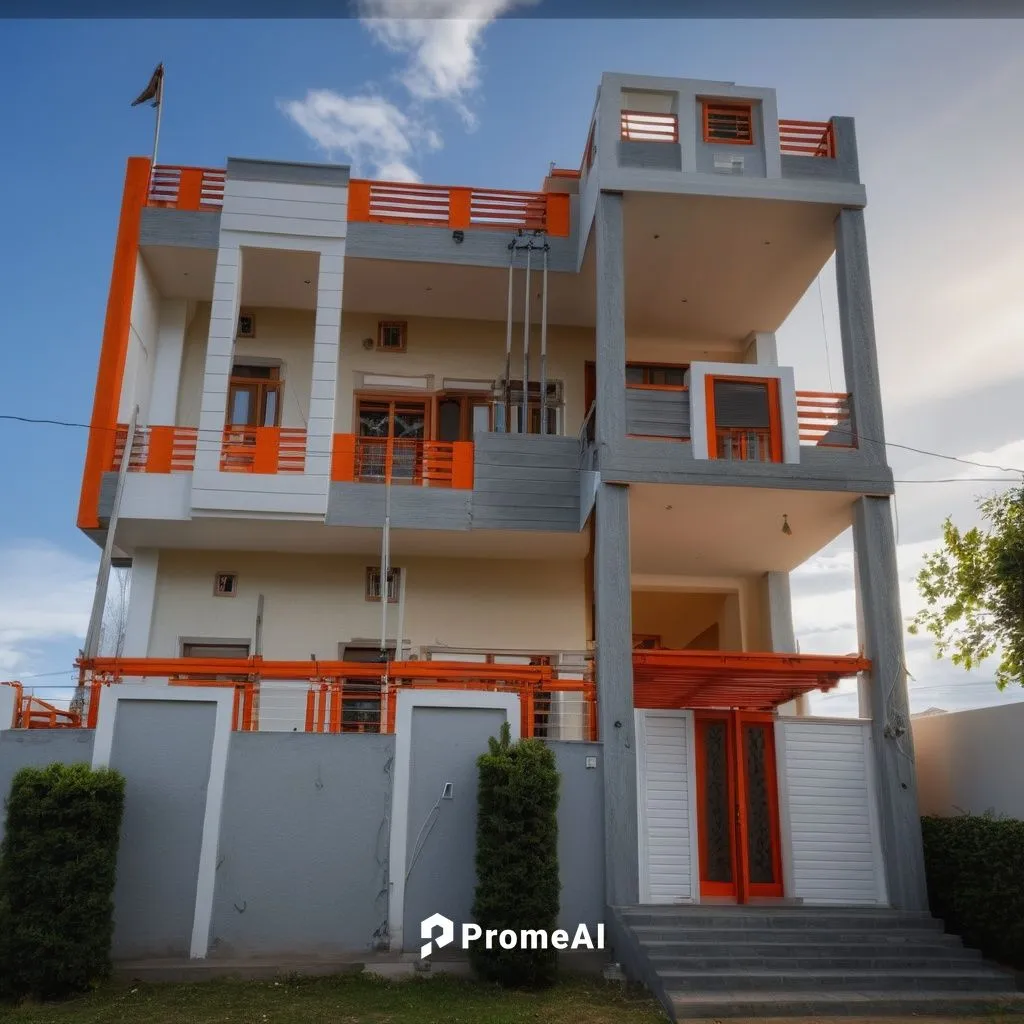 paint this house with orange, gray ,red
,bauhaus,corbusier,vastu,orange,corbu,cubic house,3d rendering,residencial,multistorey,fresnaye,mansard,oranje,exterior decoration,residential house,chaibasa,ap