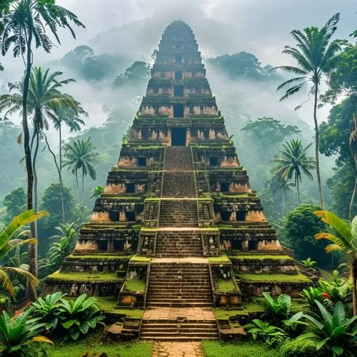 maya empire pyramid  , forest , plants ,a large pyramid that is sitting in the middle of the woods,step pyramid,pakal,pyramid,tikal,eastern pyramid,stone pyramid,vimana,bipyramid,mypyramid,kukulkan,py