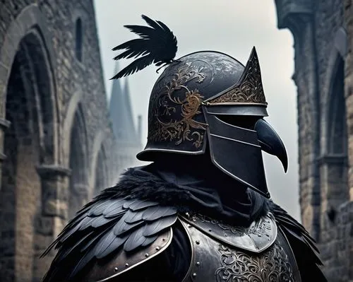 king of the ravens,corvus,3d crow,knight armor,medieval,corvin,castleguard,puy du fou,knight,raven rook,corvidae,pigeon head,black raven,beak black,imperial eagle,black crow,equestrian helmet,ravens,fan pigeon,crown pigeon,Art,Artistic Painting,Artistic Painting 37