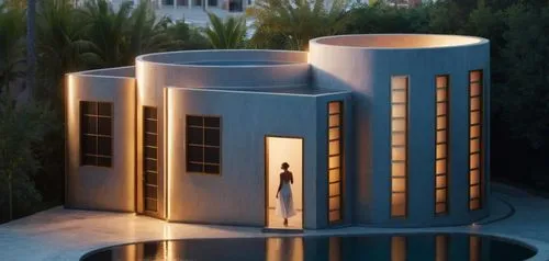 a house is designed to look like an art piece,mikvah,mahdavi,mikveh,art deco,cube house,cubic house