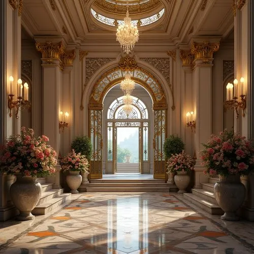 hallway,cochere,entrance hall,ballroom,enfilade,corridor,ornate room,marble palace,claridges,neoclassical,rosecliff,lobby,corridors,entranceway,ritzau,baccarat,crown palace,entranceways,foyer,emirates palace hotel,Photography,General,Realistic