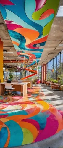 niemeyer,colorful spiral,kaleidoscape,candyland,seidler,ucsd,floor fountain,colorful tree of life,terrazzo,ufo interior,athens art school,children's interior,school design,colorful glass,skirball,genentech,caltech,gutai,rainbow pattern,coral swirl,Conceptual Art,Oil color,Oil Color 23