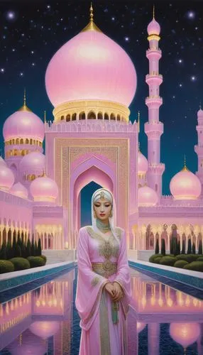 rem in arabian nights,agrabah,tajmahal,ramadan background,khaleda,pink city,Illustration,Realistic Fantasy,Realistic Fantasy 08