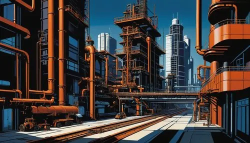 refineries,industrial landscape,refinery,oil refinery,schuitema,schuiten,industrial,industries,industrial tubes,industrial plant,industry,industrie,metropolis,industrielles,industrial area,industrialism,refiners,industrialization,industriale,industrialize,Illustration,American Style,American Style 09