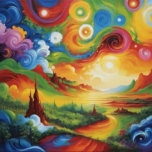 vibrantly,vibrancy,dreamscape,dream art,lucidity,psychedelic,mushroom landscape,colorful spiral,colorful background,art painting,dreamscapes,harmony of color,background colorful,psychedelia,dreamland,dreamtime,colorful tree of life,hallucinated,candyland,hallucinates,Illustration,Paper based,Paper Based 09