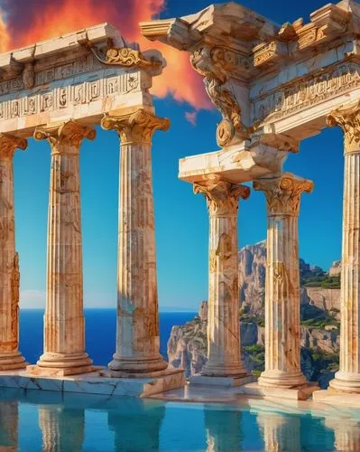 greek temple,acropolis,temple of poseidon,caesonia,hellas,akropolis,ephesus,roman columns,artemis temple,the ancient world,doric columns,capitolium,delos,greece,herakleion,roman temple,philippopolis,the parthenon,parthenon,caesar palace,Conceptual Art,Oil color,Oil Color 23