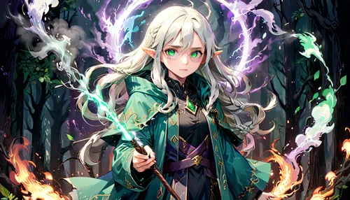 sorceress,summoner,elven,sword lily,water-the sword lily,aurora,the enchantress,mage,fire poker flower,priestess,umiuchiwa,amano,kado,rusalka,dragon li,merlin,elza,goddess of justice,flame spirit,fire siren,Anime,Anime,General