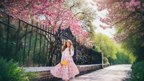 girl in flowers,walking in a spring,spring background,springtime background,beautiful girl with flowers,spring blossom