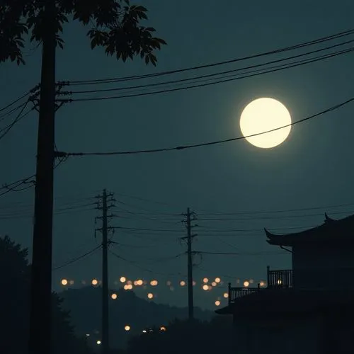 dusk,moonrise,moonlit night,ugetsu,shunju,evening atmosphere