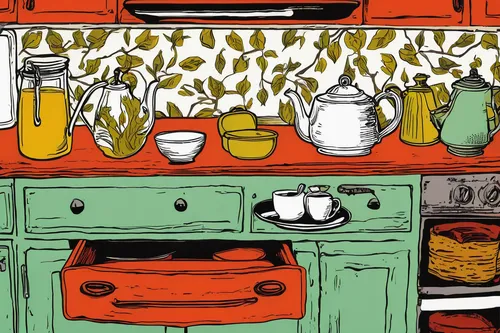 vintage kitchen,kitchen cabinet,kitchen stove,kitchenware,stove top,kitchen,kitchen cart,kitchenette,kitchen shop,the kitchen,kitchen counter,cooking book cover,big kitchen,kitchen interior,spice rack,kitchen appliance,tile kitchen,ceramic hob,kitchen design,victorian kitchen,Illustration,Vector,Vector 14